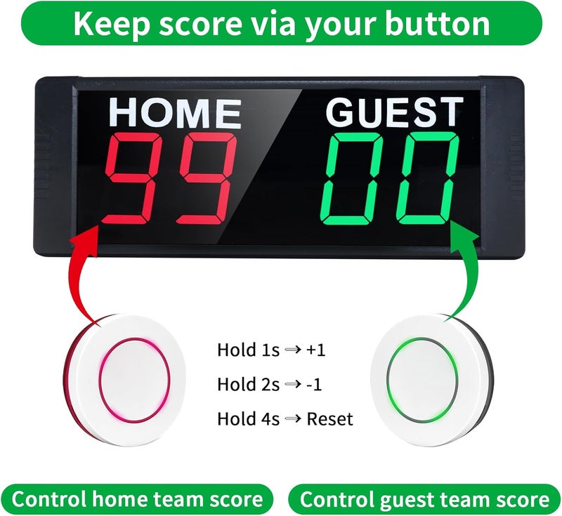 YZ Portable Electronic Scoreboard with 2 Button Control, Digital Scoreboard with Remote, Digital Cornhole Score Keeper, 12/24H Clock/Countdown Timer/Buzzer, Indoor&Outdoor Games - Image 3